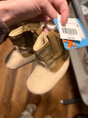 Unbranded Baby Cowboy Booties in Tan and Gold - Soft First Walkers